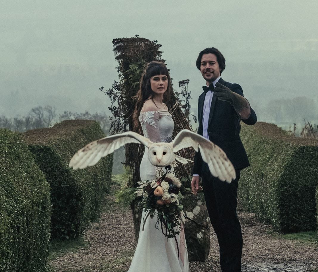 bride & groom with owl