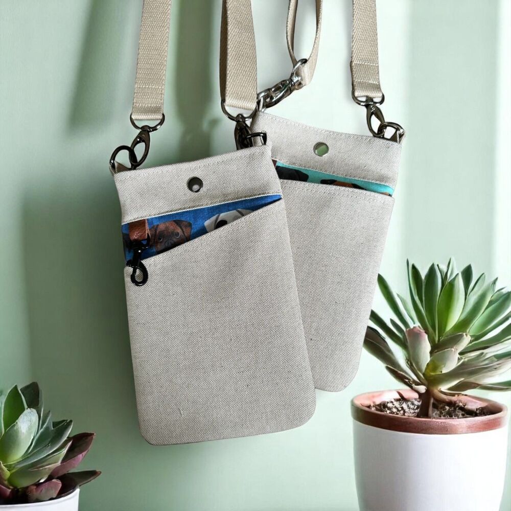 THE MINI PEEP BAG ~ BEIGE WITH A DOG BREED FABRIC OF YOUR CHOICE
