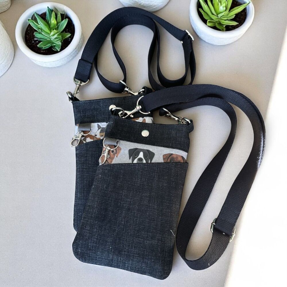 THE MINI PEEP BAG ~ BLACK DENIM WITH ANY BREED OF DOGS