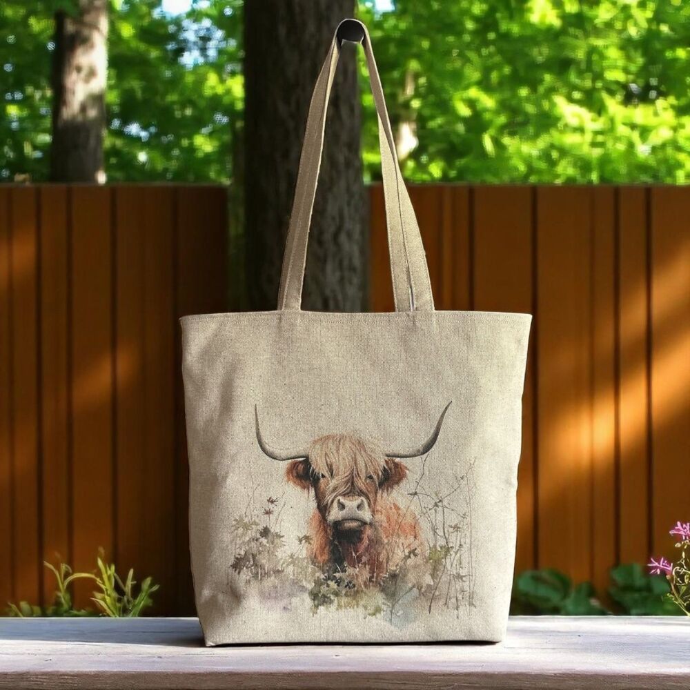 HIGHLAND COW WATERCOLOUR PRINT SOFT TOTE BAG