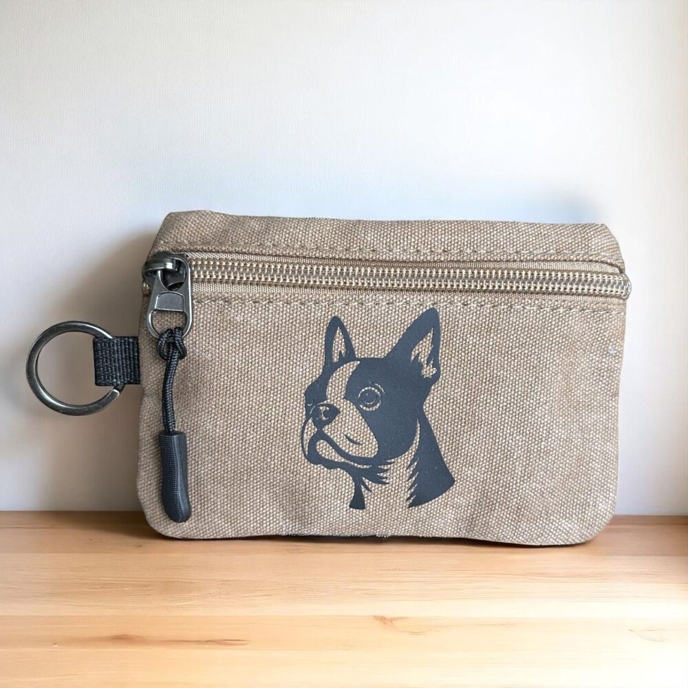 CANVAS BOSTON TERRIER COIN PURSE ~ CAMEL COLOUR