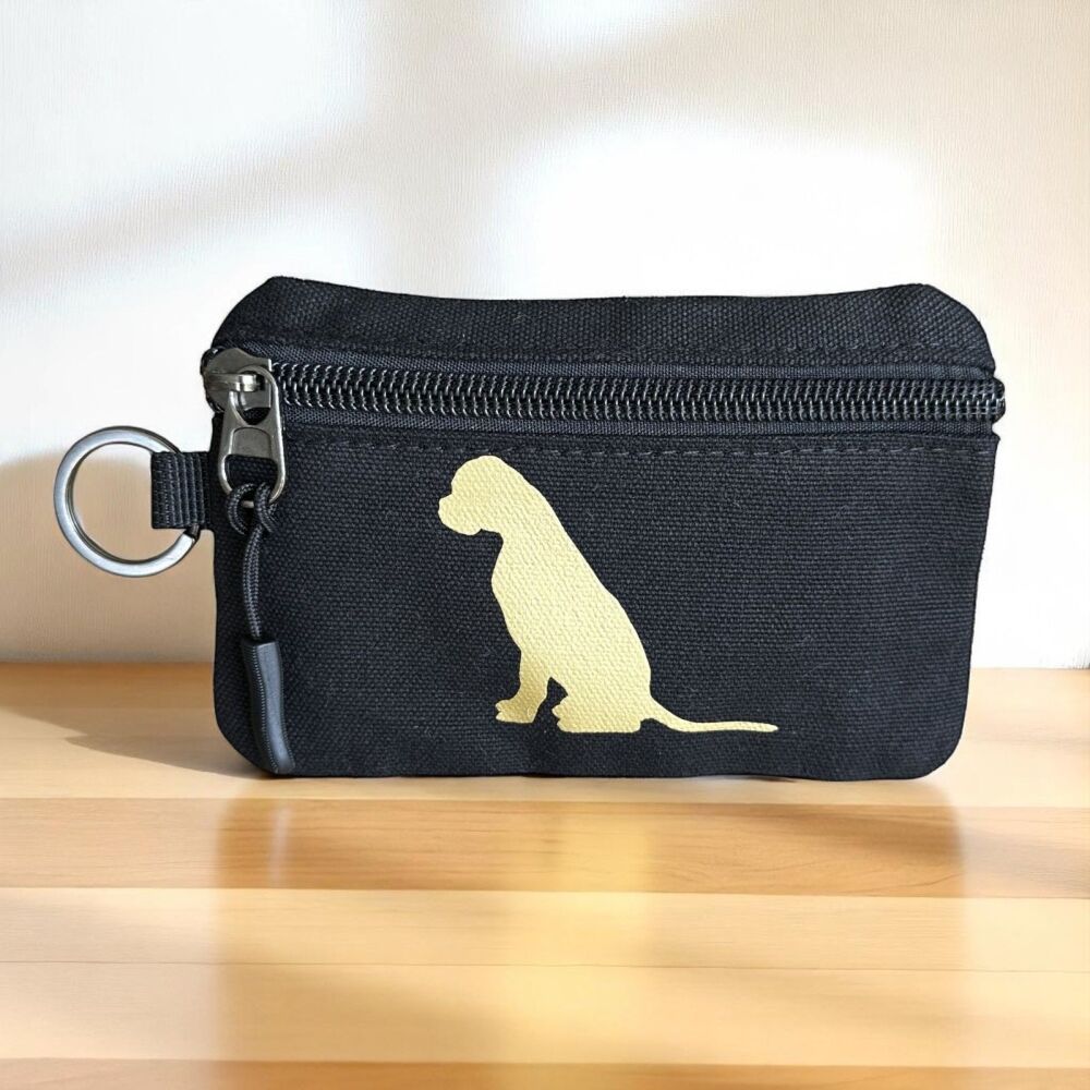 CANVAS BOXER DOG COIN PURSE ~ BLACK WITH METALLIC GOLD