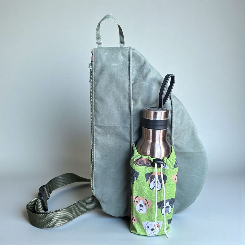 BOXER DOG WAXED CANVAS BOTTLE SLING BAG ~ SMALL