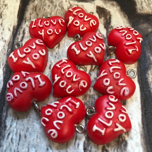 10 Pack I Love You Acrylic Heart Charms