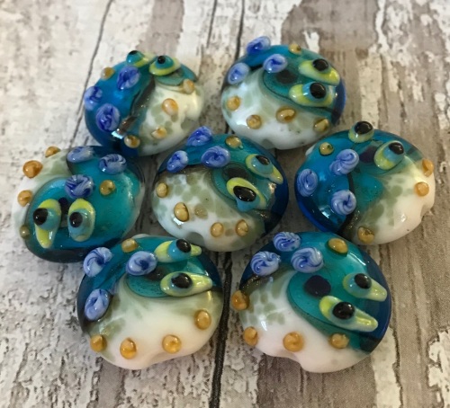 Handmade Lampwork Lentil Style Bead Ocean Style