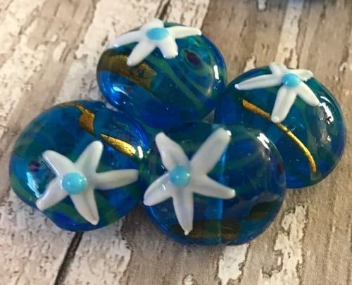Handmade Lampwork Beads Lentil Shape Starfish Style