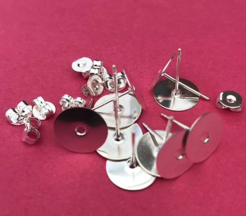 Pack of 10 Ear Studs with Large Pad Silver Plated
