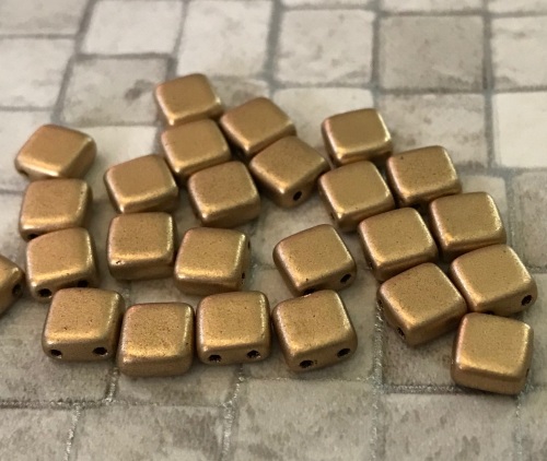 Crystal Gold Matt CzechMates Tile Beads 25 Pack