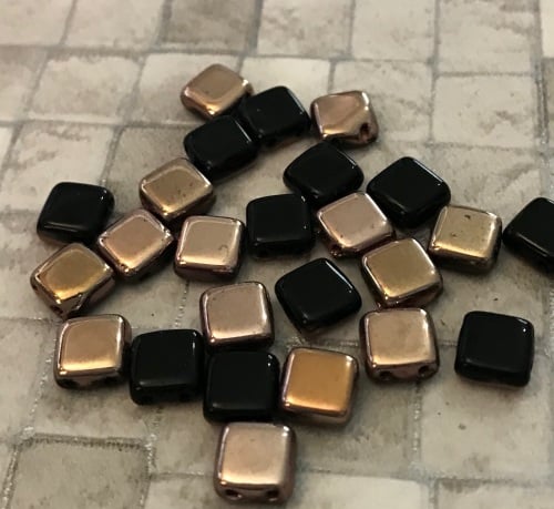 Jet Capri Gold CzechMates Tile Beads 25 Pack
