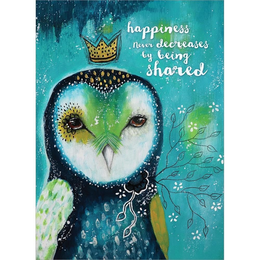 Happiness Owl Crown Birthday Card - Tree Free
