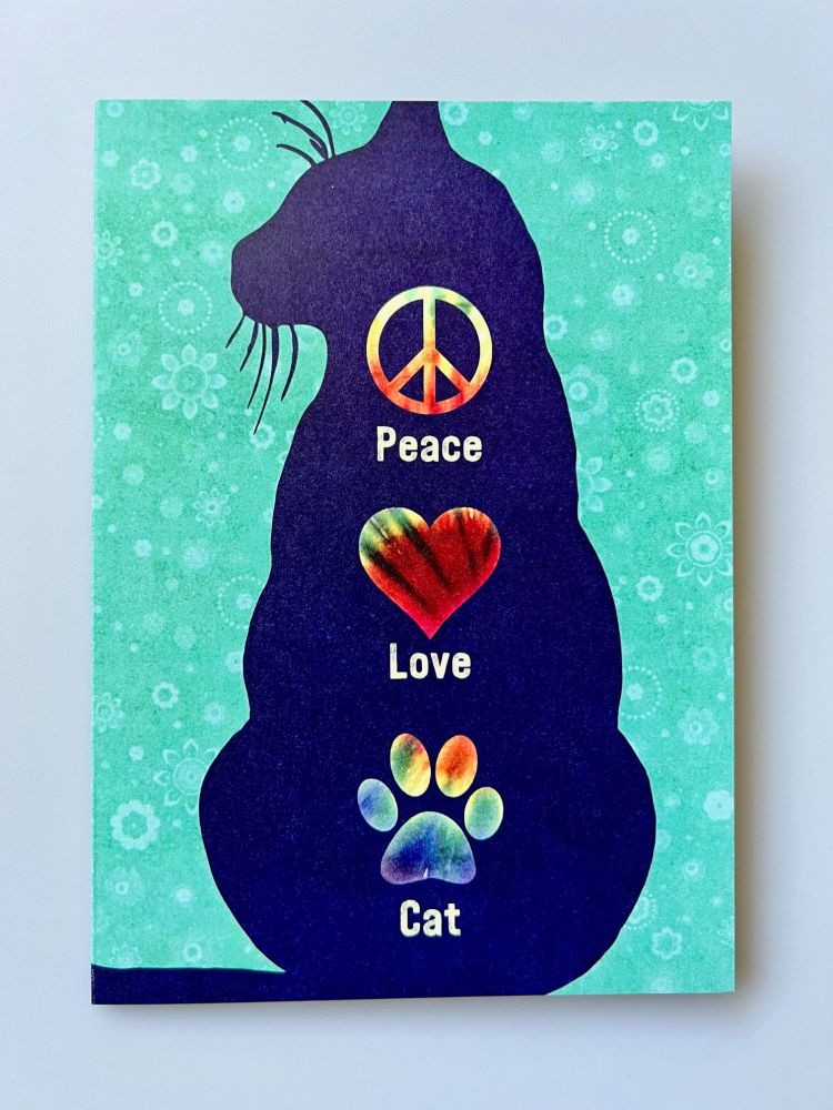Peace, Love, Cat - Tree Free Card