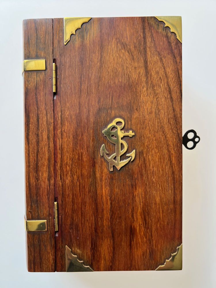 Nautical Wooden Box with Polished Brass, includes a Key
