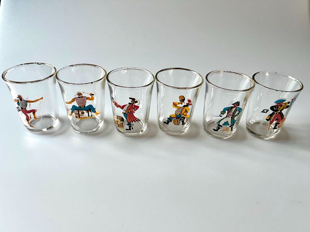 Six Vintage Pirate Shot Glasses