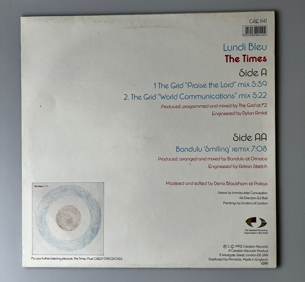The Times - Lundi Bleu - The Grid and Bandulu Mixes - Rare Promo 12" Vinyl - Creation Records - CRE 114t