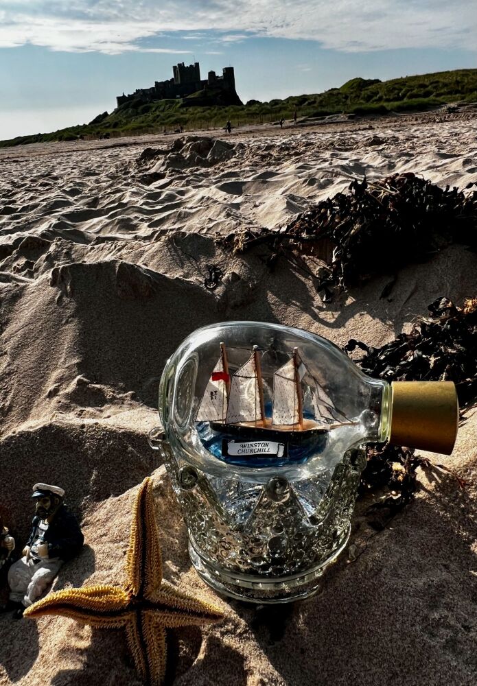 Winston Churchill - Ship in a small Dimple Bottle   Made In York, England