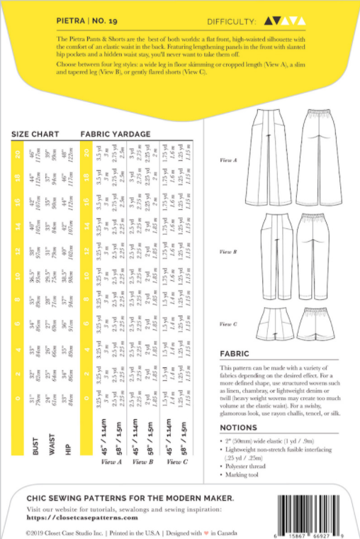 Pietra Pants and Shorts - Closet Core Patterns