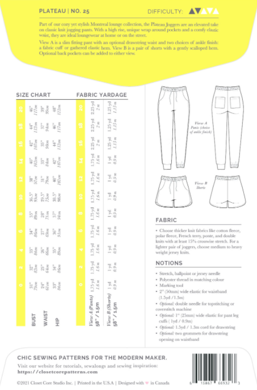 Plateau Joggers - Closet Core Patterns
