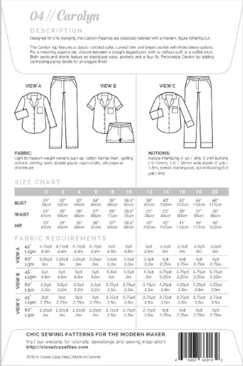 Carolyn Pyjamas - Closet Core Patterns