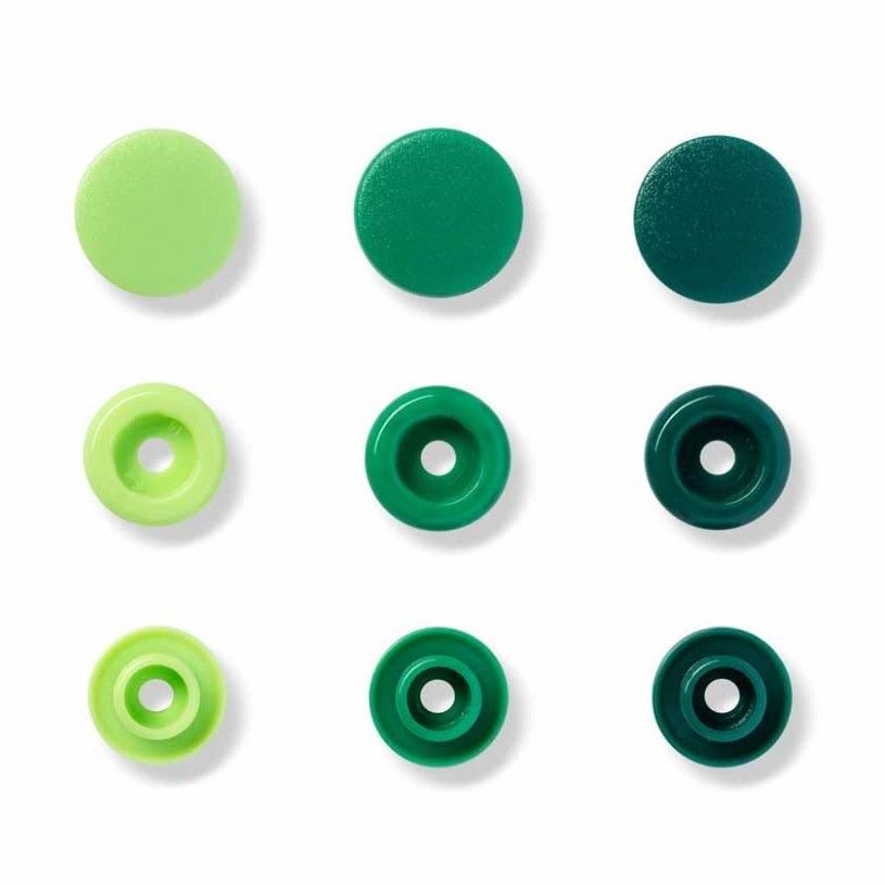 Prym Love Non-Sew Colour Snaps - Assorted Greens