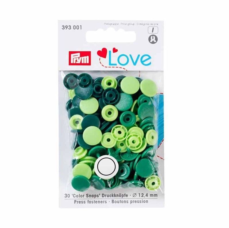 Prym Love Non-Sew Colour Snaps - Assorted Greens
