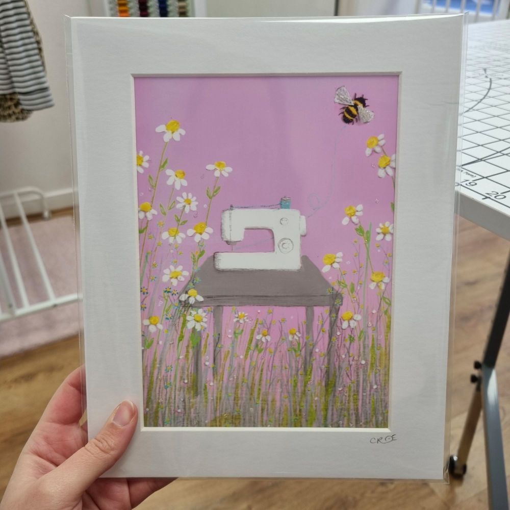 Sewing Bee - 10" x 8" Mounted Print by Moorwishes
