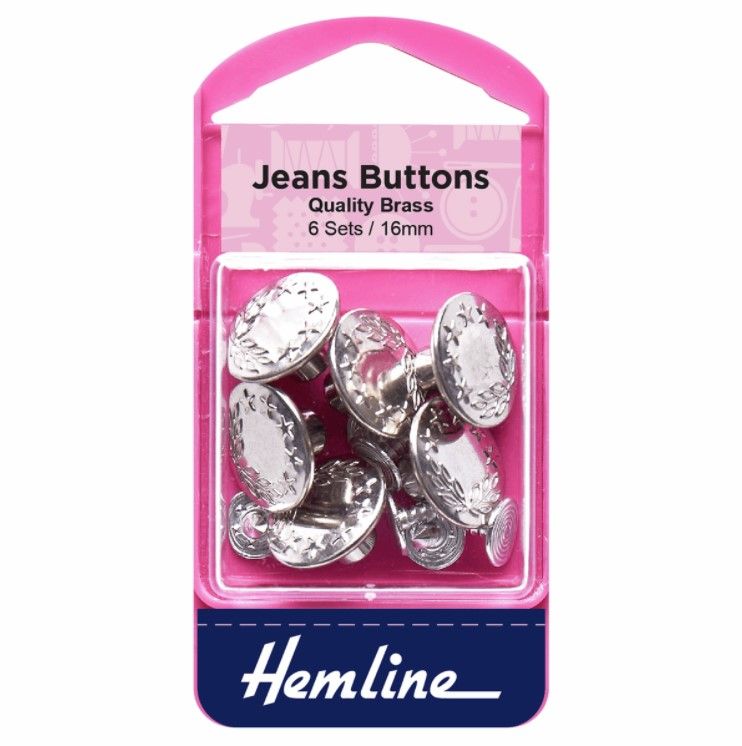 Hemline Jeans Buttons - 16mm Silver