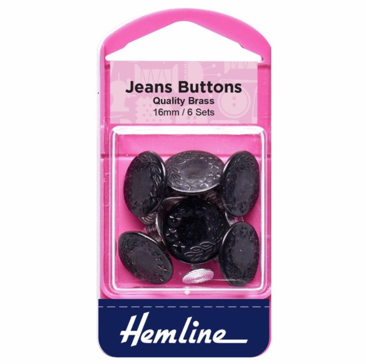 Hemline Jeans Buttons - 16mm Black