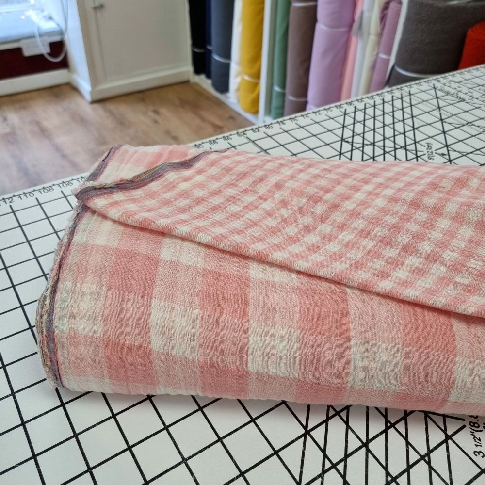 Pink Gingham - Double Sided Double Gauze 