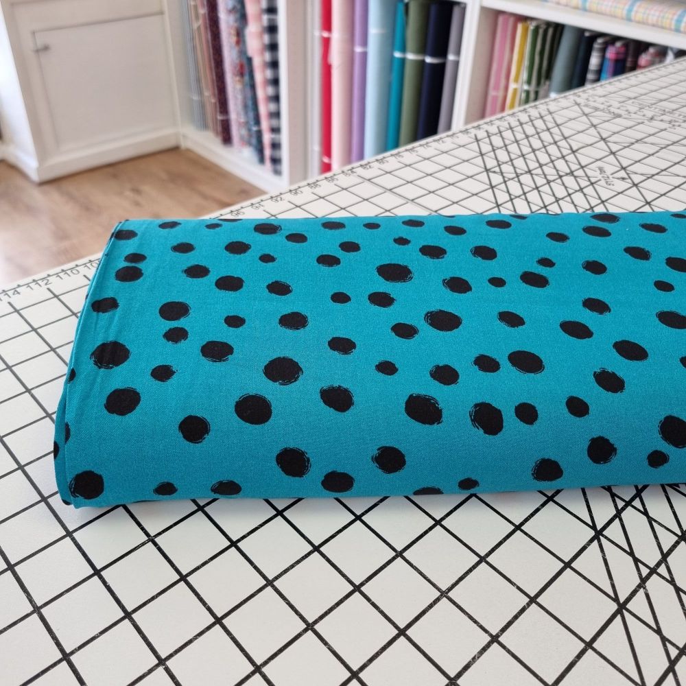 Scribble Spots on Turquoise - Viscose Twill