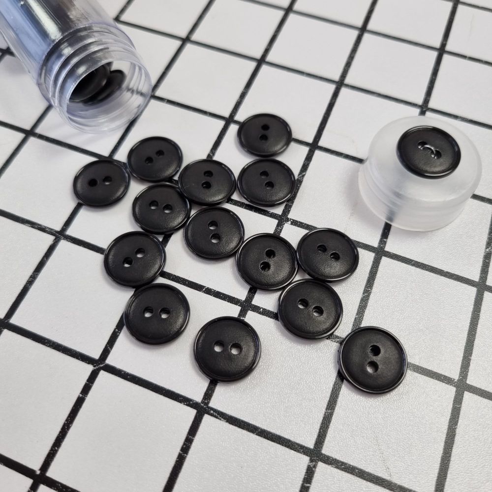 15mm 2 Hole Flat Top Buttons - Black