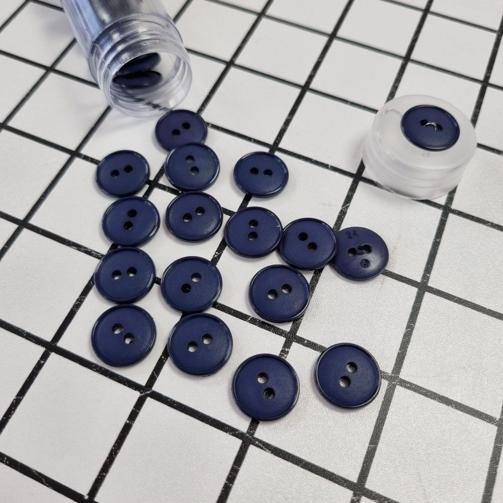 15mm 2 Hole Flat Top Buttons - Navy
