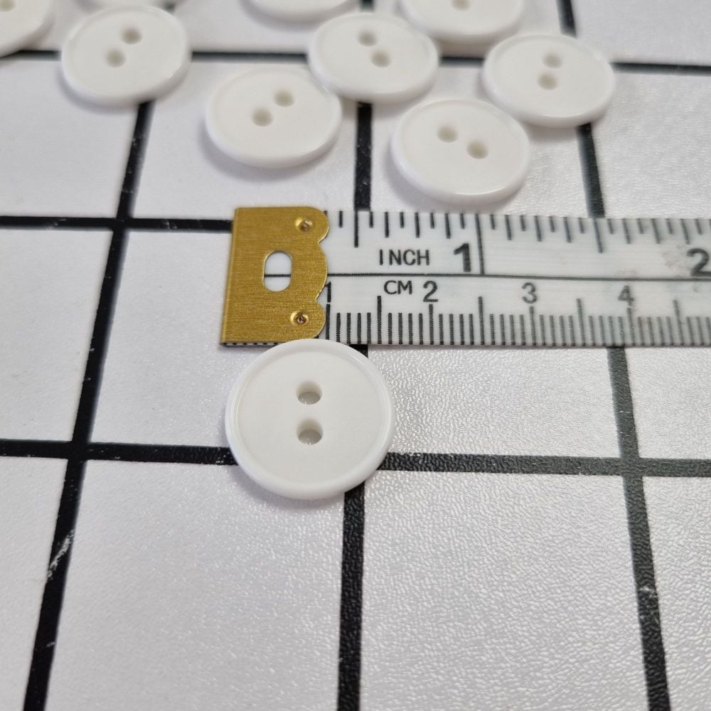 15mm 2 Hole Flat Top Buttons - White