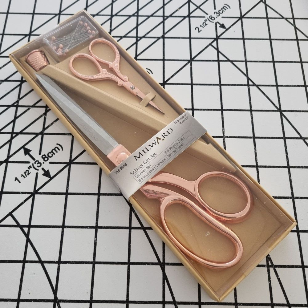 Milward Dressmaking & Embroidery Scissor, Thimble & Pins Gift Set - Rose Gold
