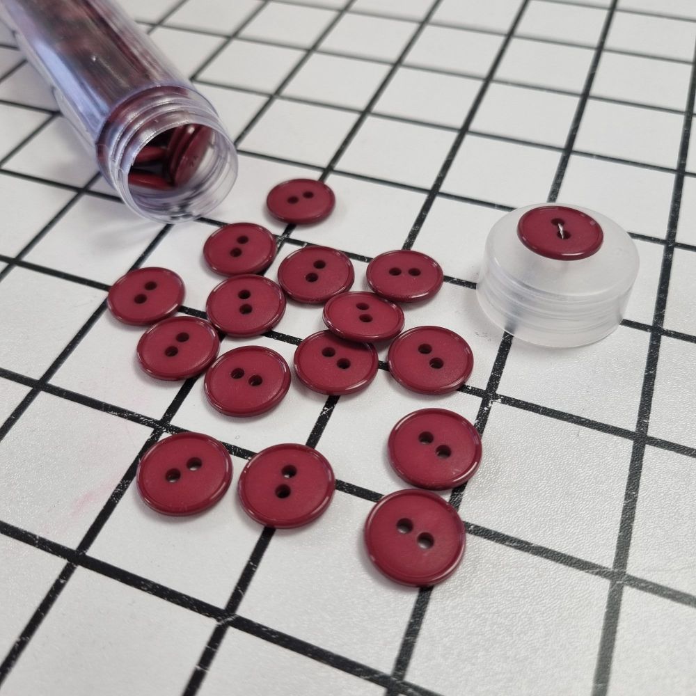 15mm 2 Hole Flat Top Buttons - Burgundy