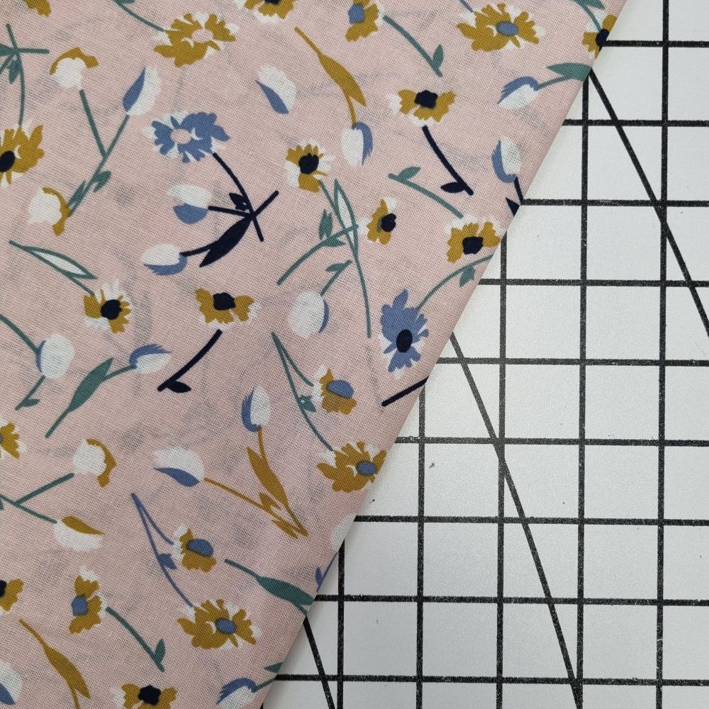 Blush Pink Floral - Cotton Linen Mix
