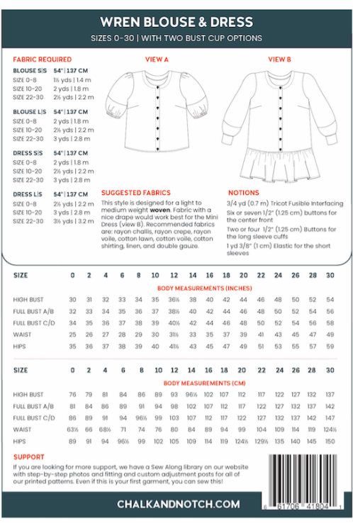 Wren Dress & Blouse - Chalk and Notch