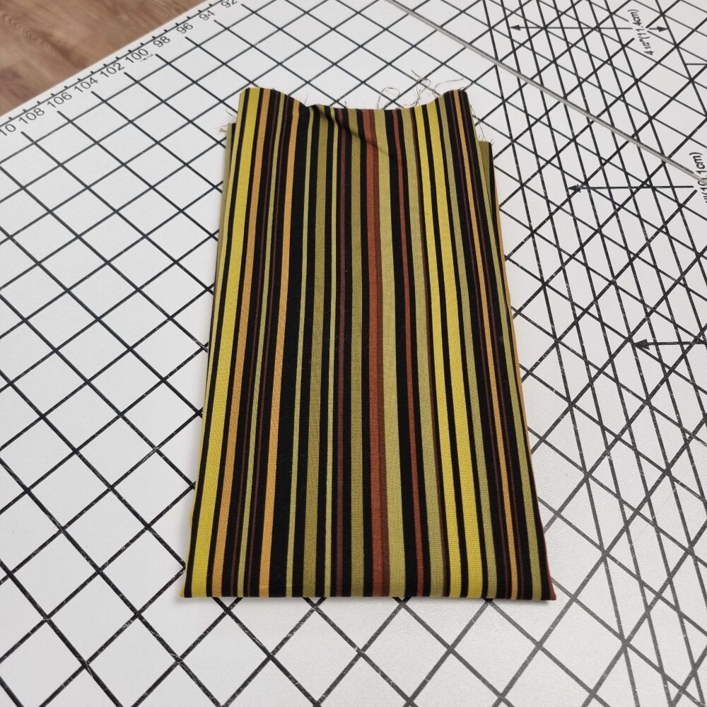 Khaki, Black & Brown Stripe Cotton - REMNANT - 52cm x 108cm