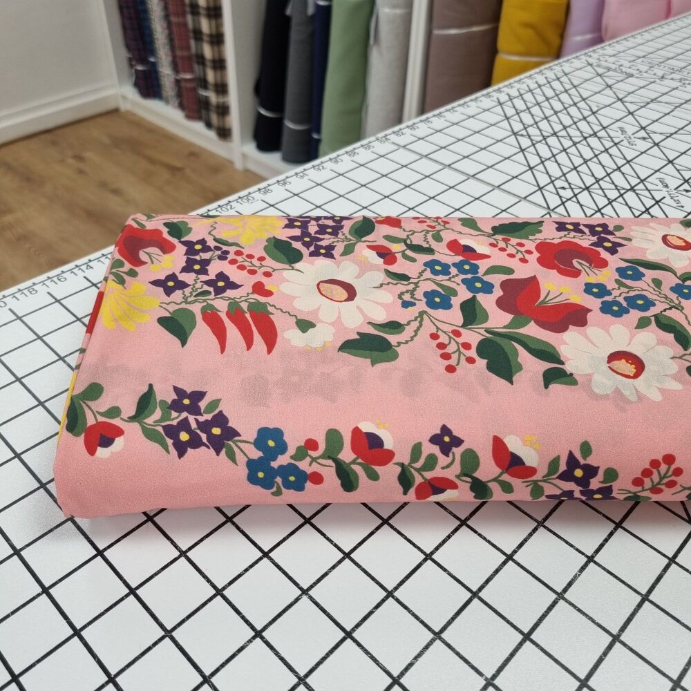 Joni Floral Stripe Viscose Lawn Pink - Fabric Godmother