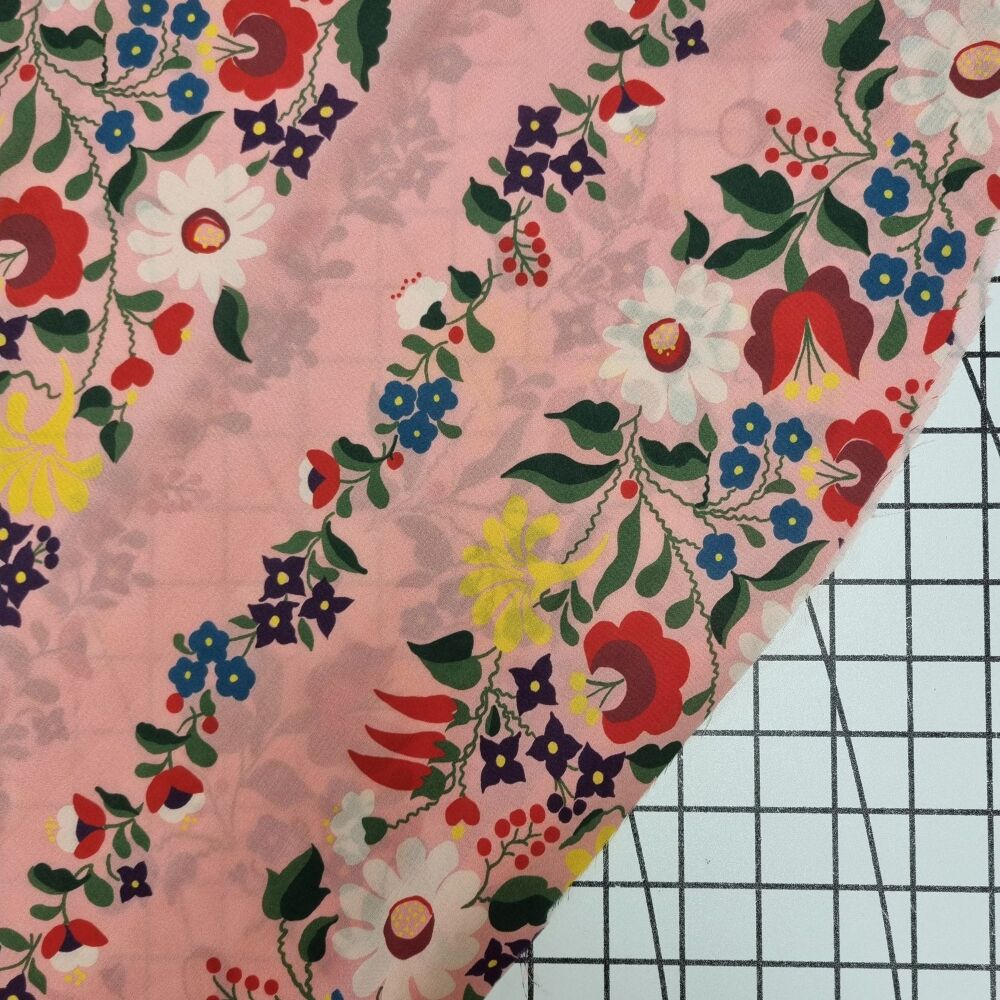 Joni Floral Stripe Viscose Lawn Pink - Fabric Godmother