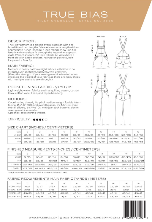 Riley Overalls Size 0-18 - True Bias