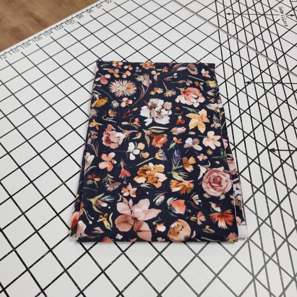 Navy Digital Floral  Cotton Jersey - REMNANT - 31cm x 140cm