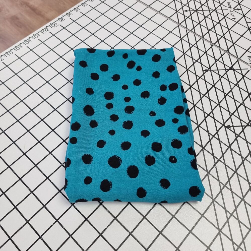 Scribble Spots on Turquoise Viscose Twill - REMNANT - 60cm x 144cm