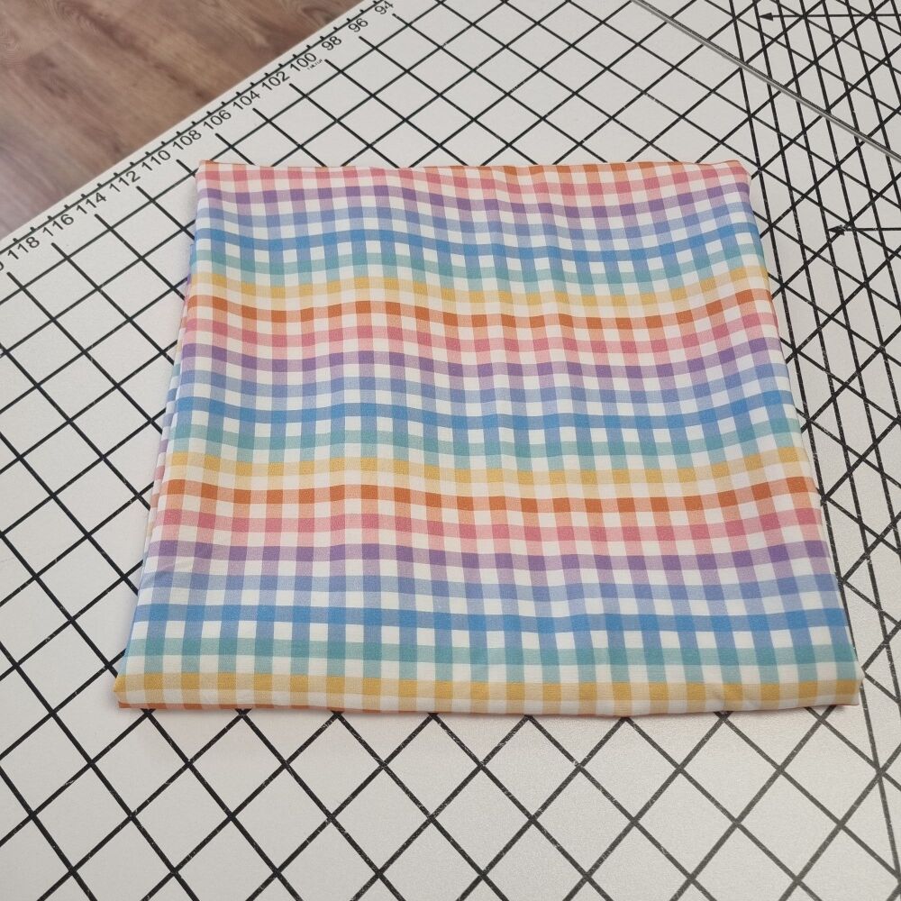 The Crafty Pie Small Rainbow Gingham Viscose - REMNANT - 100cm x 140cm
