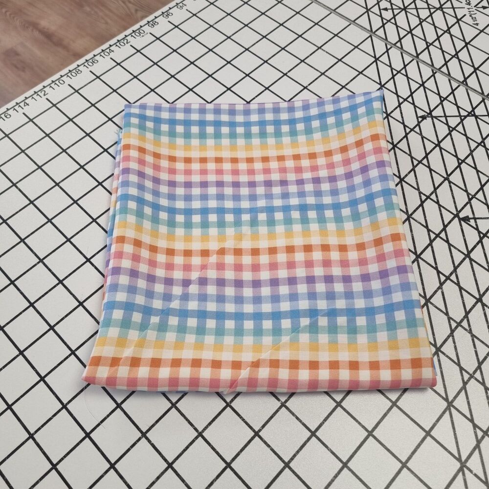 The Crafty Pie Small Rainbow Gingham Viscose - REMNANT - 58cm x 140cm