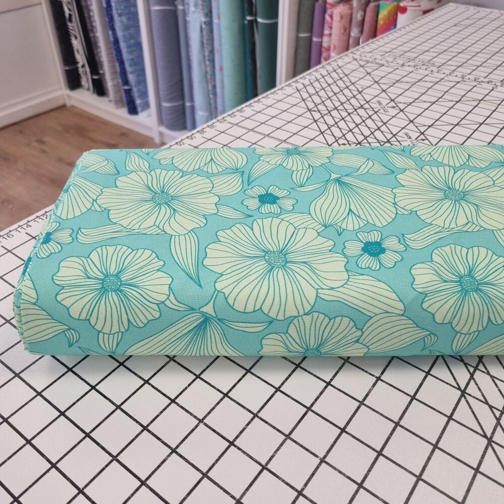 The Crafty Pie Line Flower Green - Cotton Viscose