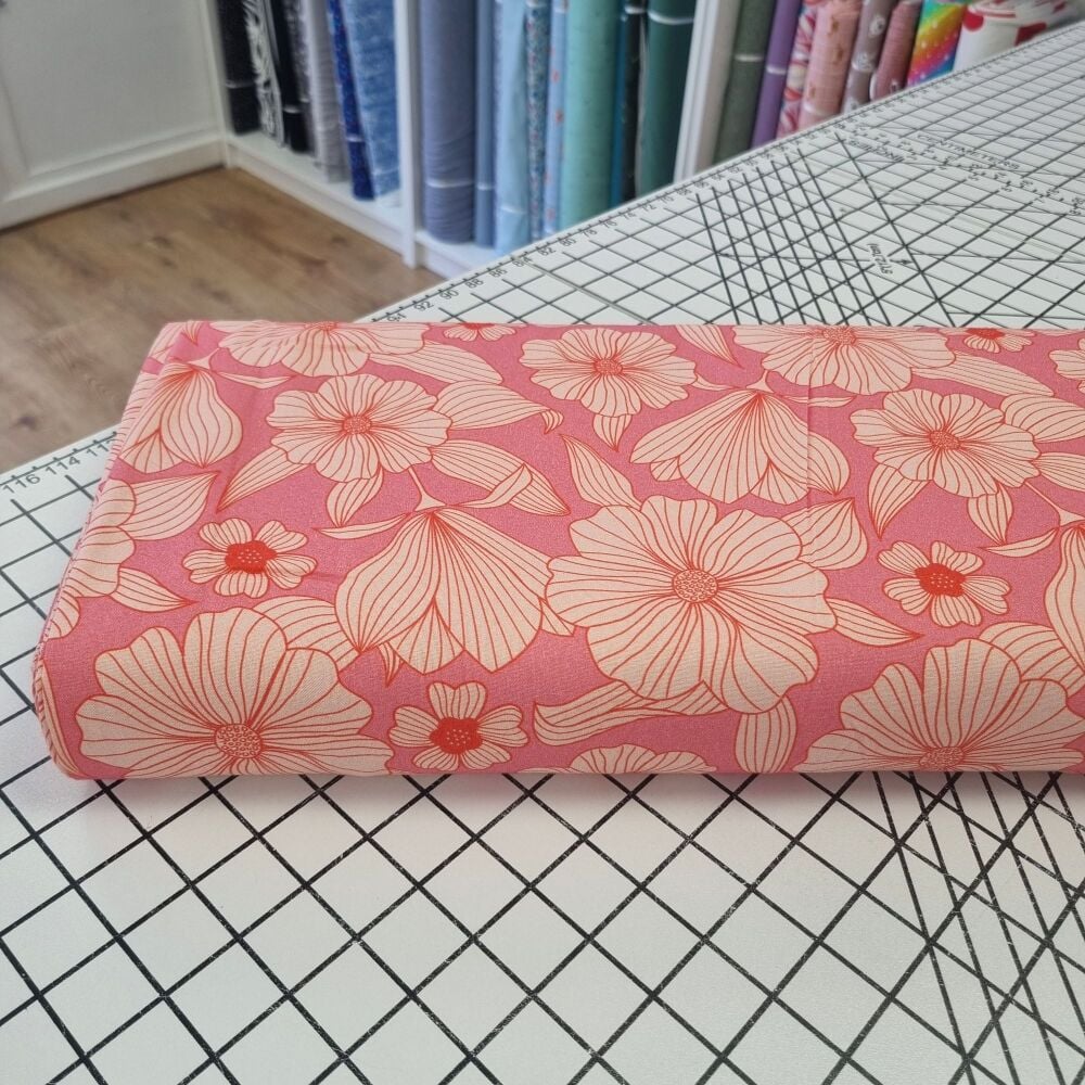 The Crafty Pie Line Flower Pink - Cotton Viscose