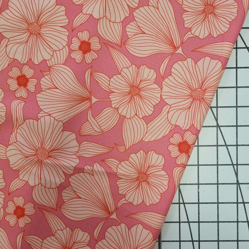 The Crafty Pie Line Flower Pink - Cotton Viscose