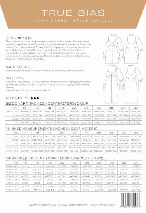 Lora Dress 14-30 - True Bias