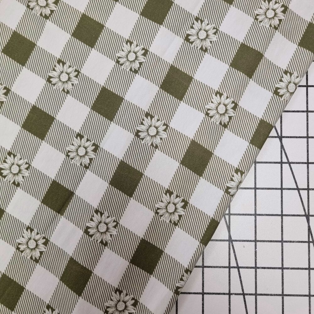 The Crafty Pie Daisy Gingham Sage - Cotton Jersey