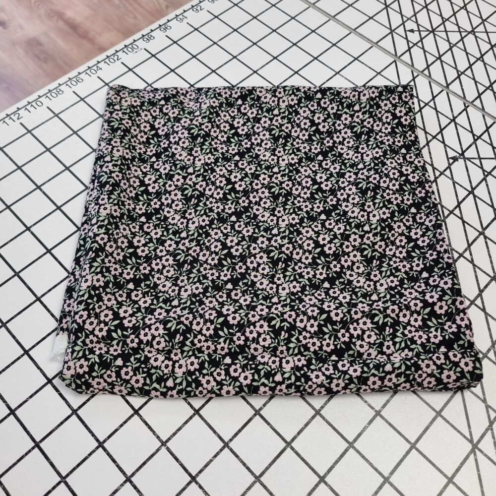 Black Flower Viscose (Advent Fabric) - REMNANT - 62cm x 140cm